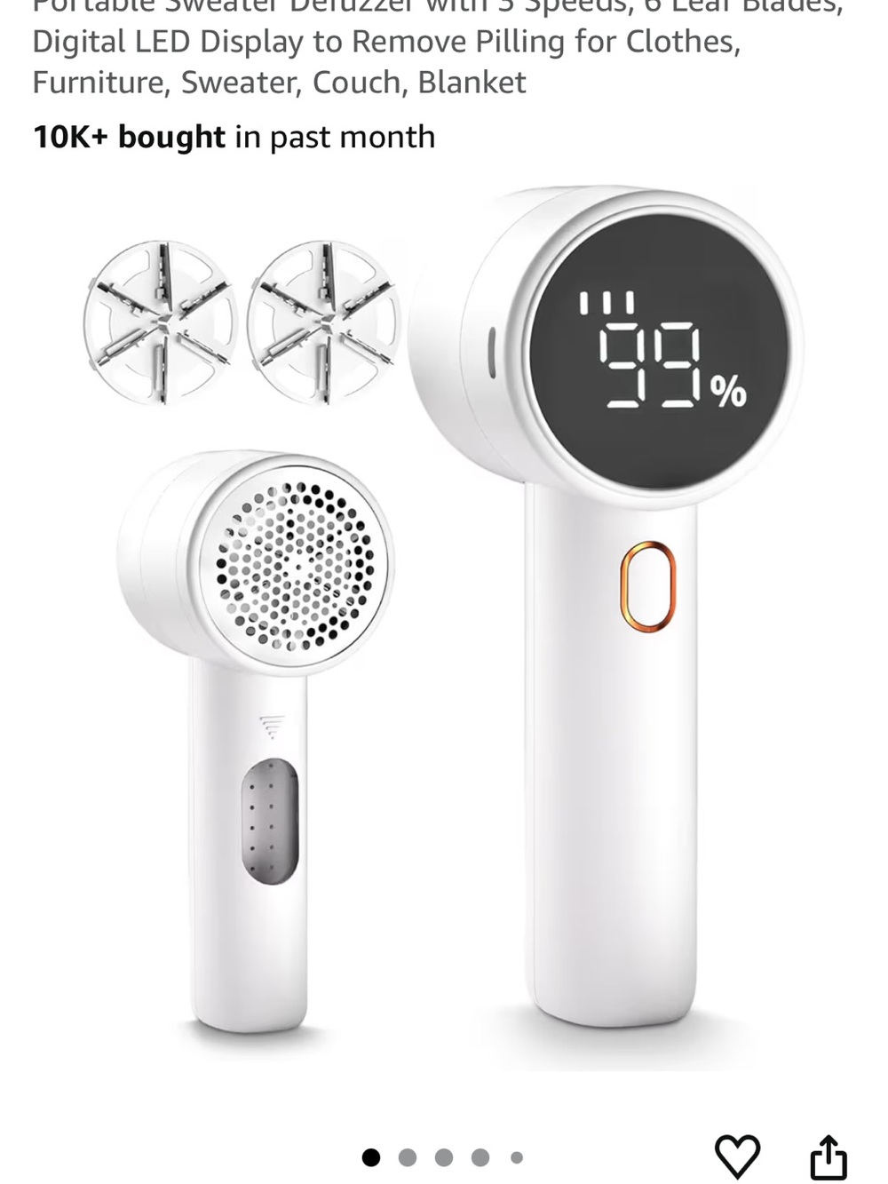 Cordless Fabric Lint Shaver with LED Display - White